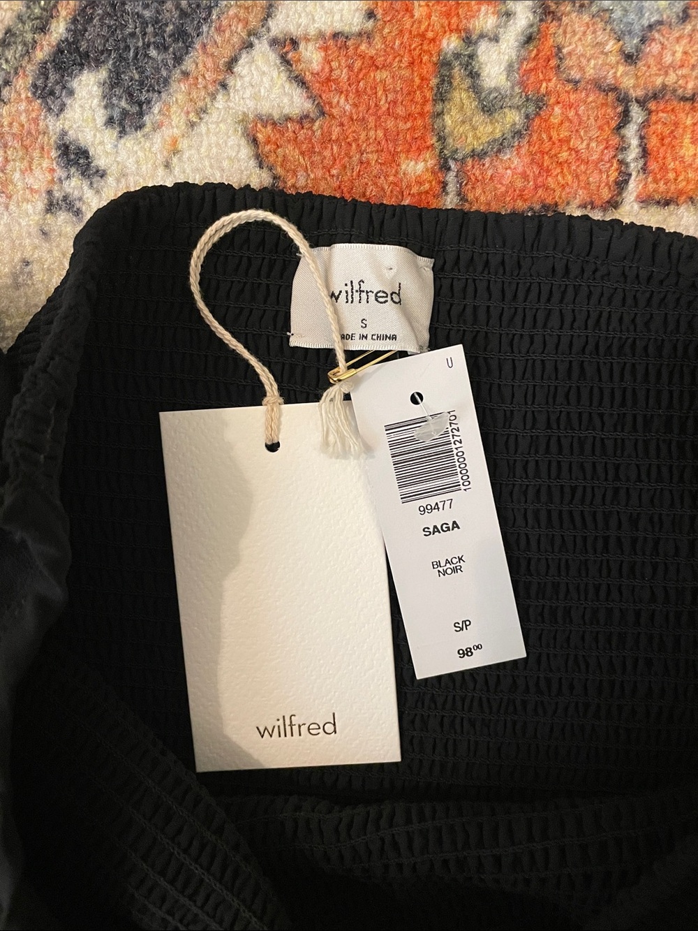 NWT Aritzia Wilfred Saga Smocked Blouse Top Black | Women’s Size S - Picture 6 of 7